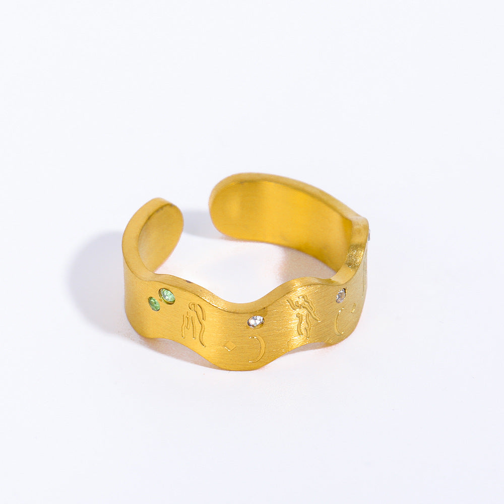 Wholesale Stainless Steel 18K Real Gold Goddess of Wisdom Ring